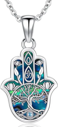 Miniatura 32 de Aniu Joyería de plata de ley 925 Hamsa de Fátima para mujer con circonita cúbica, viene con caja de regalo negra