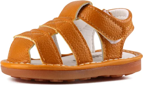 QIETION Sandalias chirriantes para niños y niñas pequeños, puntera cerrada, suela de goma antideslizante, zapatos para primeros pasos