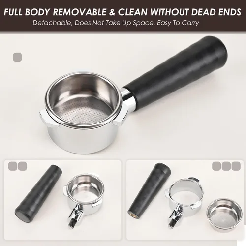 Miniatura 5 de Cesta de filtro de portafiltro desnudo sin fondo de 2.126 in, incluye 3 orejas, mango portafiltro de acero inoxidable con cepillo de limpieza