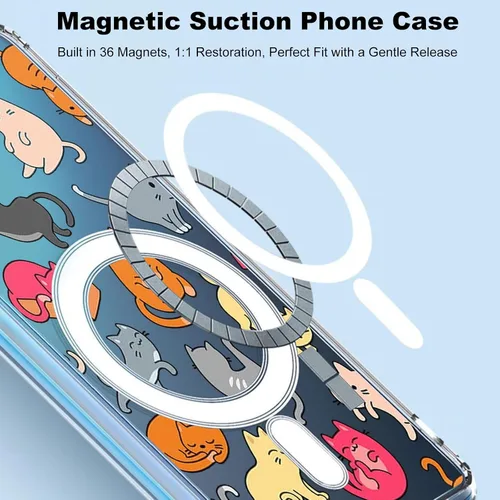 Miniatura 4 de Funda magnética para Samsung Galaxy S22 Plus compatible con carga inalámbrica MagSafe, diseño de gato, a prueba de golpes, antiarañazos
