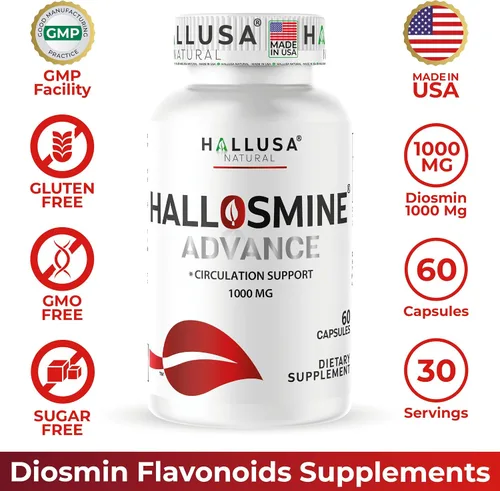 Miniatura 9 de Hallosmine Advance - Cápsulas de diosmina de 1000 mg – Suplemento de circulación de fuerza máxima y apoyo venoso, salud vascular, venas visibles