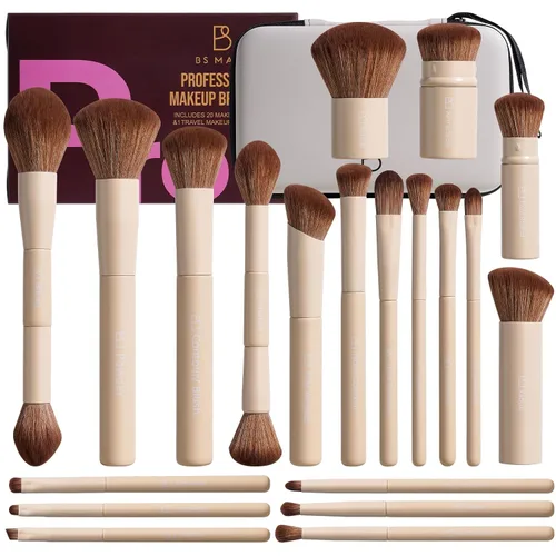 Miniatura 10 de Juego de brochas de maquillaje profesional BS-MALL con estuche de viaje, 20 brochas de maquillaje sintéticas para base, conce aler, rubor, polvo