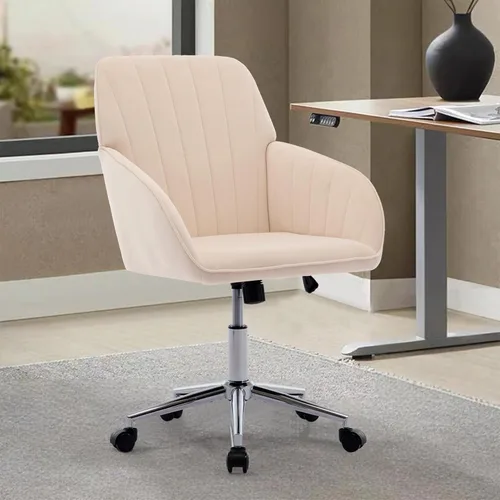 Miniatura 26 de Beige Small Office Chair, Chenille Cute Swivel Vanity Makeup Desk Chair with Wheels for Teens Women Girls, Comfy Adjustable Computer Chairs for