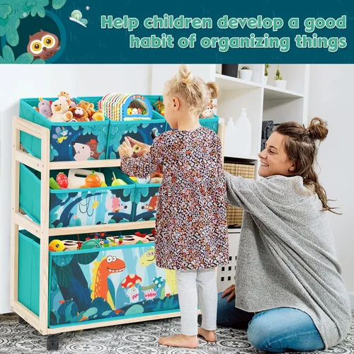 Miniatura 5 de Jomifin Organizador de almacenamiento de juguetes para niños con ruedas, carrito rodante con 6 contenedores de almacenamiento extraíbles para Verde