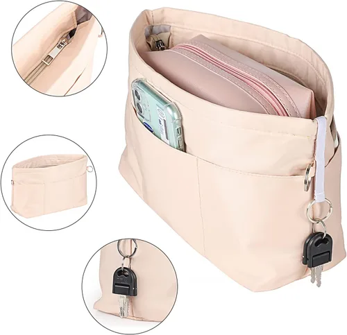 Miniatura 3 de Organizador de bolso de nailon, organizador de bolso, bolsa moldeadora en bolsa (beige, mediano)