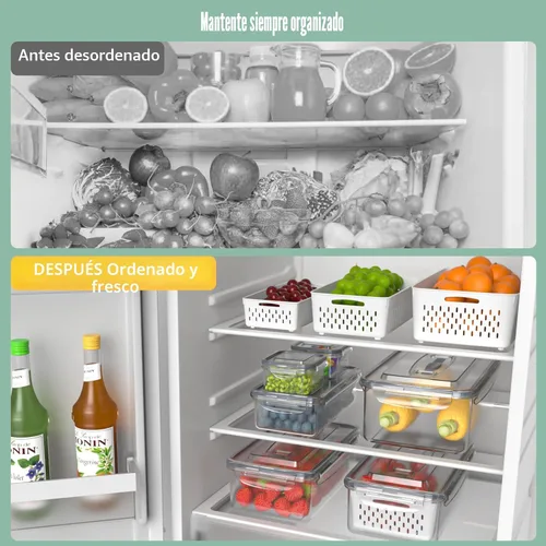 Miniatura 3 de 5 recipientes de almacenamiento de frutas para refrigerador con colador extraíble y tapa con asa, organizadores y almacenamiento de refrigerador