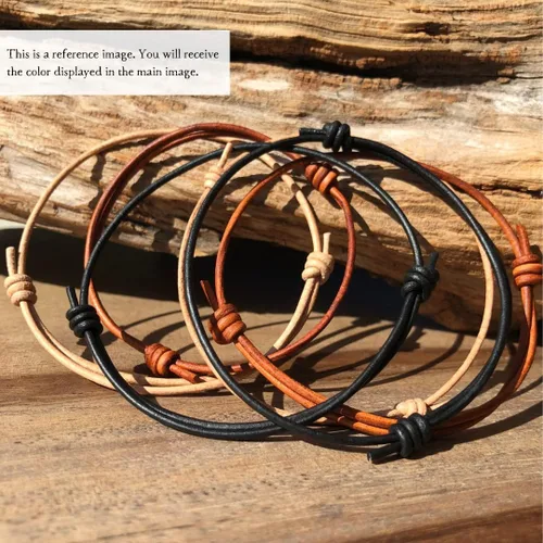 Miniatura 15 de Pulsera de cuero genuino para hombre de 0.059 in – Brazalete ajustable hecho a mano, pulsera de cuero minimalista para hombre, accesorios simples