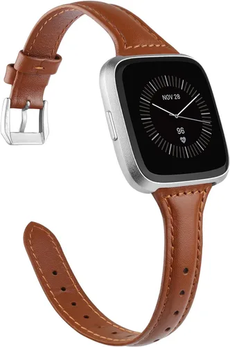 Miniatura 11 de TOYOUTHS Correa de cuero compatible con Fitbit Versa/Versa 2, correas de reloj para mujeres y hombres, pulseras delgadas de cuero genuino de Negro