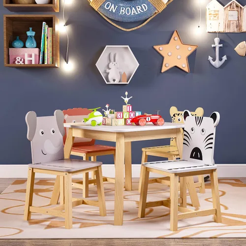 Miniatura 4 de El juego de mesa de comedor y 4 sillas de madera para niños es el tamaño perfecto para que los niños coman, lean libros, coloren, hagan artes