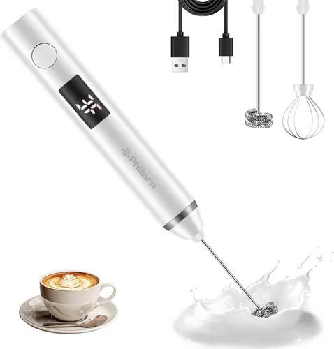 Miniatura 8 de Philorn - Varilla espumadora de leche recargable eléctrica de mano, batidor mini para café con leche, capuchino, frappé, matcha, chocolate caliente
