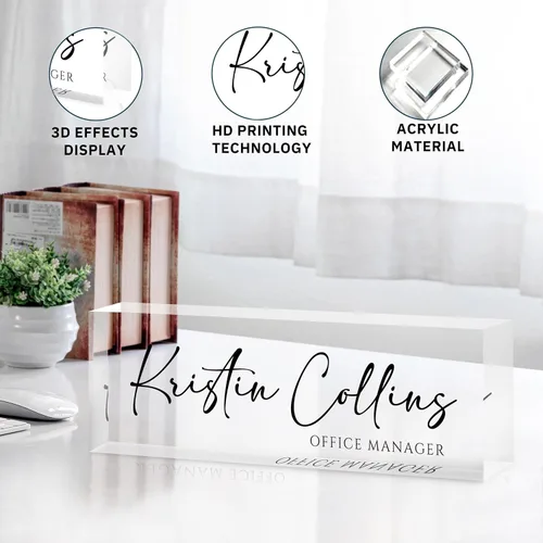 Miniatura 5 de Placa de nombre personalizada para escritorio, placa de nombre personalizada en cristal acrílico transparente, regalos de agradecimiento para Tinta