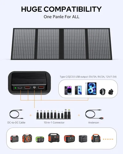 Miniatura 8 de Paneles solares portátiles de 60 W, cargador de panel solar plegable para estación de energía portátil (menos de 500 W), con soportes ajustables