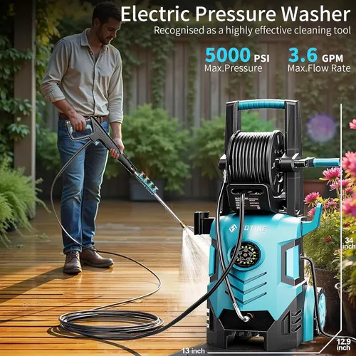 Miniatura 2 de 2026new - Lavadora a presión de 5000 PSI con pantalla táctil de 8 niveles, lavadora eléctrica de 34 pulgadas de alto, 4 boquillas de conexión