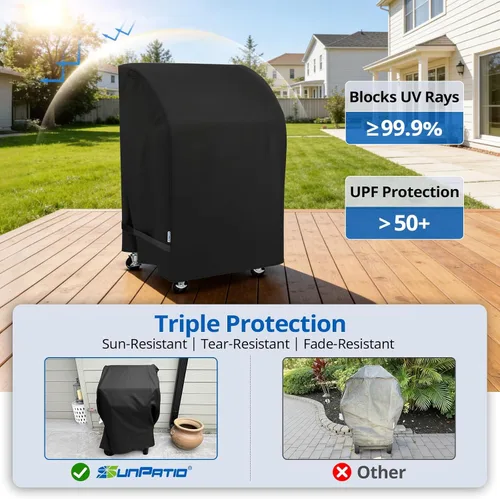 Miniatura 4 de SunPatio Cubierta para parrilla de gas de 2 quemadores de 32 pulgadas, resistente al agua, cubierta cuadrada pequeña para parrilla de barbacoa, se
