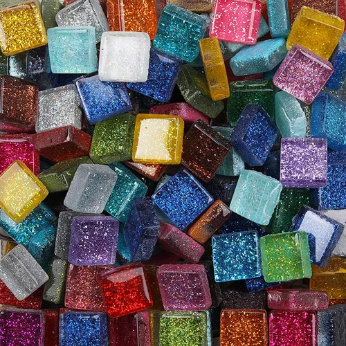 Miniatura 15 de Azulejos de mosaico de vidrio para manualidades, piezas de mosaico de forma cuadrada para suministros de manualidades