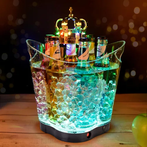 Cubo de hielo LED – Cubo de hielo portátil colorido degradado de 6 litros, ideal para bar en casa, cerveza fría, champán y vino (trébol de cuatro