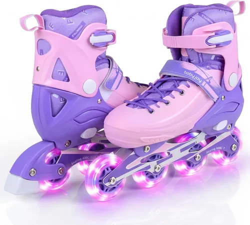 Miniatura 9 de BABY JOY Patines en línea, 4 tamaños ajustables para niños con ruedas iluminadas para niños de 5 a 14 años, divertidos patines iluminadores