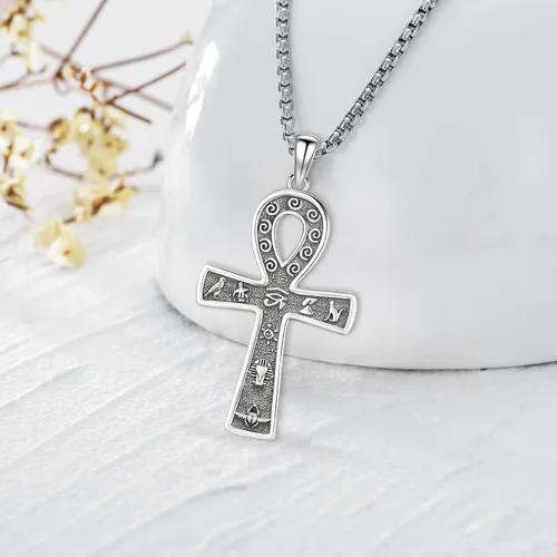 Miniatura 103 de Collar de pentagrama de plata de ley con triple luna, diosa celta, nudo celta, nudo de brujas, Ankh, sol y luna, Hécate, lilith, Santa Muerte