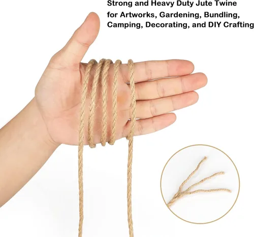 Miniatura 2 de Cuerda de yute de 0.157 in, cuerda trenzada de yute natural de 328 pies, cuerda de yute marrón resistente y gruesa para manualidades, jardinería