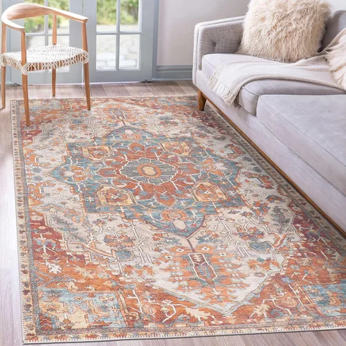 Miniatura 33 de GLN Rugs Bohemian Collection - Alfombra de felpilla lavable a máquina, bohemio vintage, antideslizante, alfombra de felpilla de pelo bajo, alfombra
