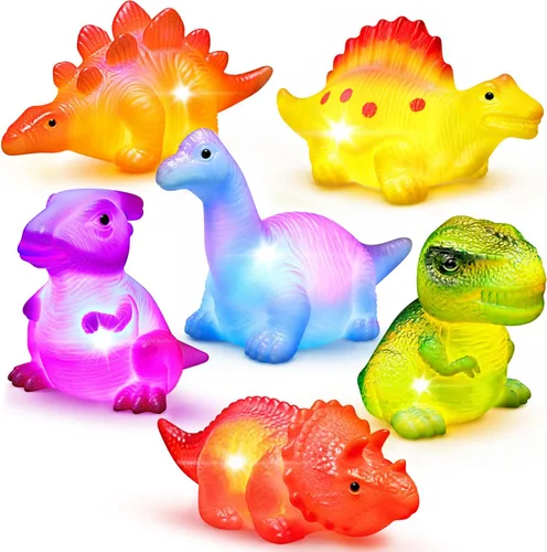 Juego de 6 paquetes de juguetes de baño de dinosaurios flotantes con luz, para bebé, niño pequeño, sobrino en cumpleaños, Navidad, Pascua, excelente