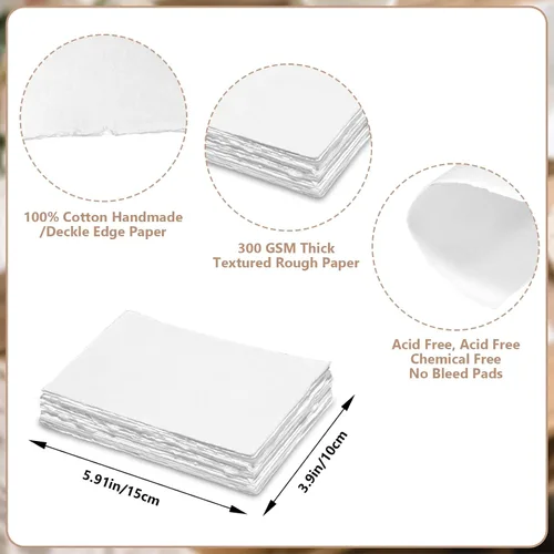 30 hojas de papel de acuarela, papel de algodón texturizado grueso de 300 GSM, papel hecho a mano con bordes deckled de 4 x 6 pulgadas, para