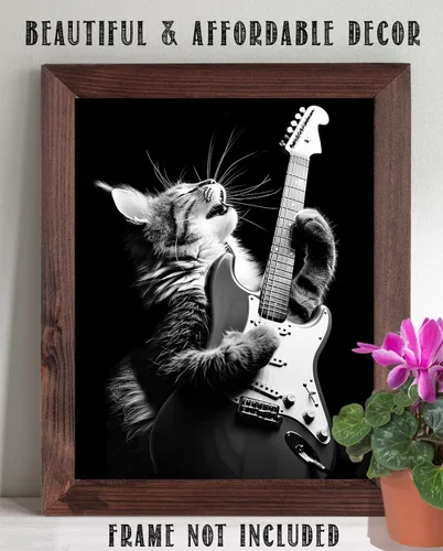 Miniatura 5 de Purrrfect - Póster sin marco de 11 x 14 pulgadas, arte de rockero felino, decoración de pared musical de guitarra eléctrica, ambiente clásico