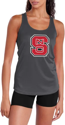 Miniatura 442 de Camiseta deportiva sin mangas oficial de la NCAA Collegiate para mujer, con espalda cruzada, logotipo primario, colección carbón