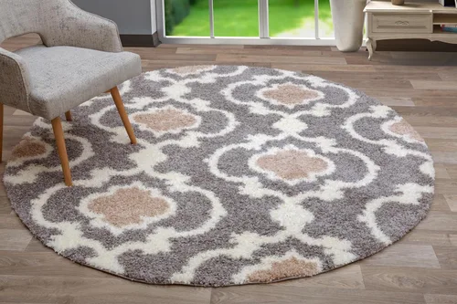 Miniatura 10 de Alfombra de área peluda para interior, cómoda, estilo entretejido marroquí, Polipropileno, Gris/Crema