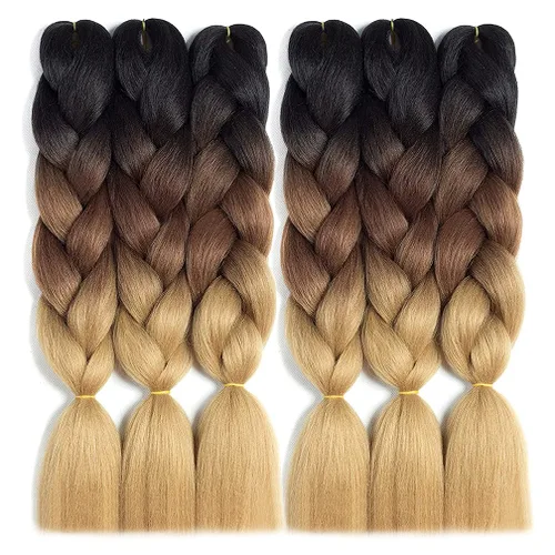 Miniatura 14 de #1B - Cabello trenzado de ganchillo, 5 unids/lote, extensiones de cabello trenzado jumbo de 24 pulgadas, cabello sintético para trenzar fibra