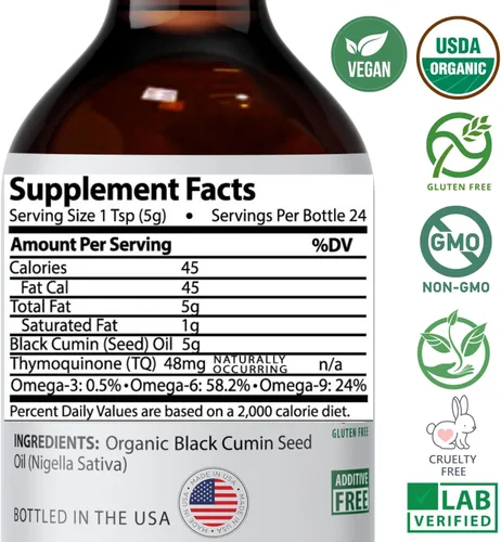 Miniatura 5 de Mother Nature Aceite orgánico de semillas negras USDA – prensado en frío, sin refinar y vegano, Nigella sativa alta en timoquinona (2%+), Omega 3 6