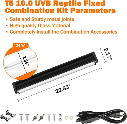 Miniatura 2 de Lámpara T5 10.0 UVB para reptiles, T5 UVA UVB Tubo de luz Blub 24W 22" para dragón barbudo, tortuga, lagartos del desierto, Gecko leopardo, lámpara