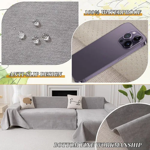 Miniatura 5 de STACYPIK Funda de sofá gris impermeable para perros, funda de sofá antideslizante para sofá de 3 cojines, funda seccional lavable para forma de L