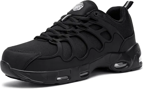 Miniatura 2 de LARNMERN Zapatos deportivos con punta de acero para hombre, doble amortiguación de aire, antideslizantes, zapatos de seguridad para trabajo