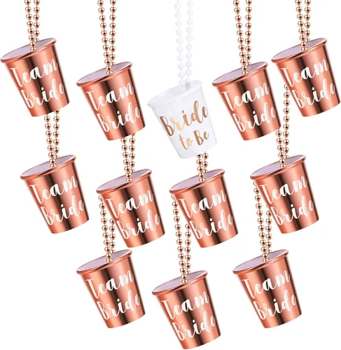 Miniatura 8 de Maitys - 12 collares de vasos de chupito de despedida de soltera, 11 vasos de chupito de plástico para novia y 1 novia con lámina dorada, recuerdo