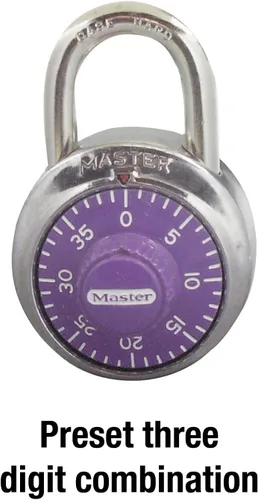Miniatura 5 de Master Lock 1514D Candado de combinación, 1-7/8 pulgadas. Ancho 3/4 pulgadas. Grillete largo, esfera púrpura, 1.875 pulgadas