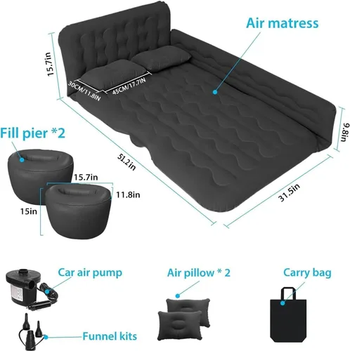 Miniatura 2 de Colchón de aire para cama de automóvil, SUV, colchón de aire para automóvil con bomba eléctrica, 2 almohadas inflables y 2 reposapiés para asiento