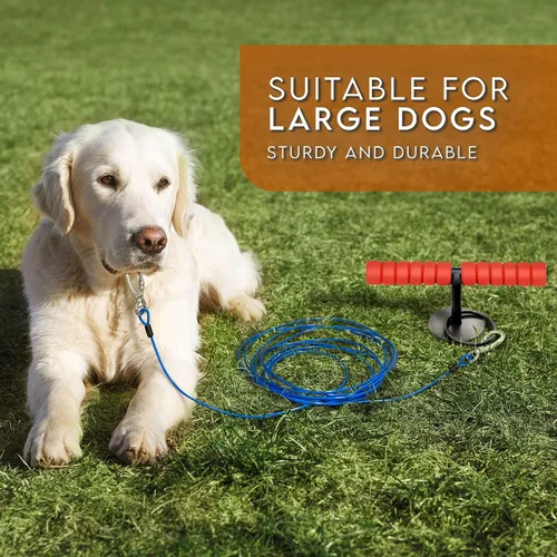 Miniatura 3 de Cable de amarre y estaca para perros grandes, estaca de amarre y anclaje de cable para perros de hasta 200 libras, para patio, playa, exterior Negro