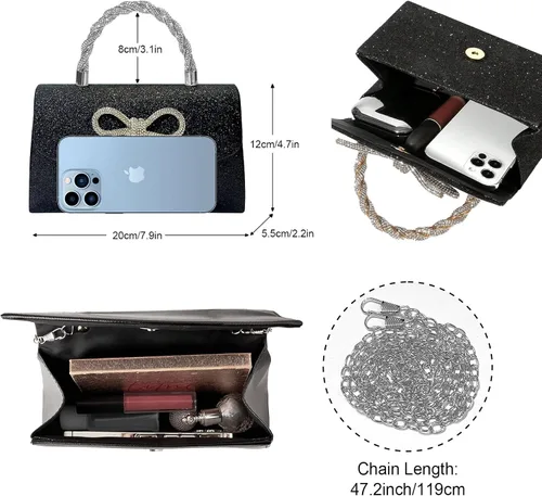 Miniatura 5 de Bolso de noche para mujer, con lazo brillante, para boda, con diamantes de imitación, bolsos elegantes para fiestas, bailes de graduación