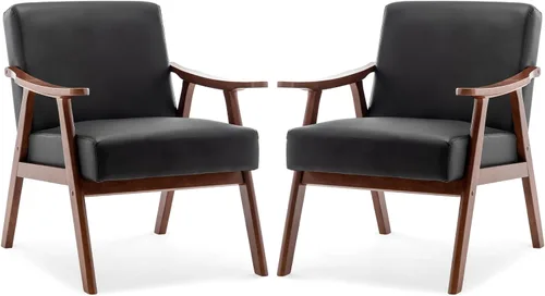 Miniatura 15 de Rovibek Silla decorativa tapizada con brazos, sillas decorativas modernas de mediados de siglo con marco de madera, sillas tapizadas con espuma