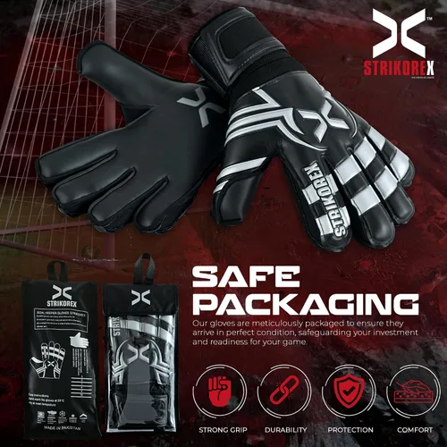 Miniatura 5 de Guantes de portero para niños y jóvenes con palma de látex de 0.157 in, agarre fuerte, guantes de fútbol para adultos y niños con dedos Negro