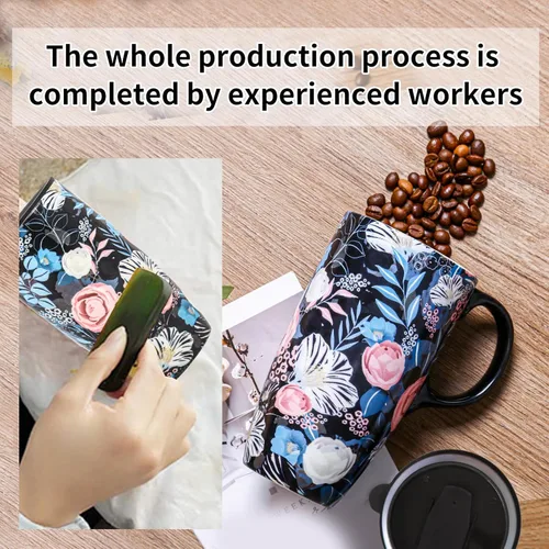 Miniatura 6 de Topadorn - Taza de viaje de cerámica de 17 onzas con tapa, taza de café de plumas boho con asa, taza grande de viaje de cerámica, apta