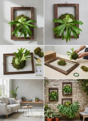 Miniatura 7 de Kit de montaje de helecho cuerno de ciervo, maceta colgante de pared de madera para orquídeas y jardín vertical, tablero de soporte para plantas