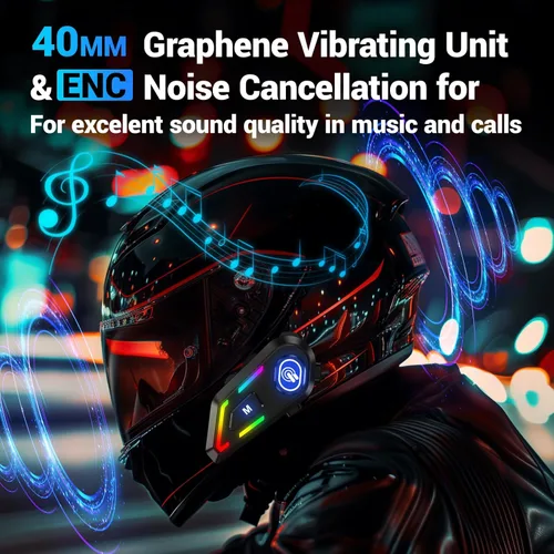 Miniatura 2 de Auriculares Bluetooth para casco con luces RGB para conductores, altavoces de casco con micrófonos duales, llamadas manos libres, música, IPX5