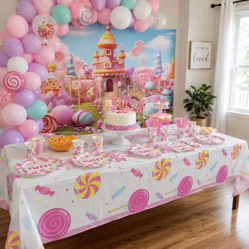Miniatura 4 de Blue Orchards Fundas de mesa de caramelo (paquete de 3) – 54 x 108 pulgadas XL – Mantel, suministros de fiesta, decoraciones, fiesta de cumpleaños