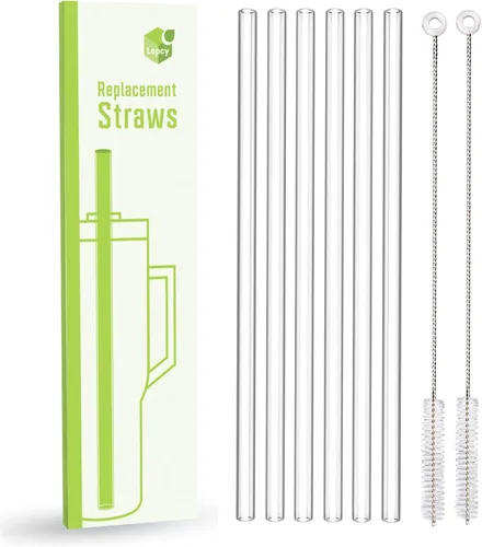 LEPCY Pajitas reutilizables de 12 pulgadas para vaso Stanley y Simple Modern de 40 onzas. 6 popotes de repuesto de plástico + 2 cepillos de