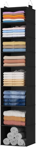 Miniatura 16 de Lifewit Organizador de armario colgante de 5 niveles y almacenamiento para estantes, estante de ropa plegable con 2 ganchos resistentes