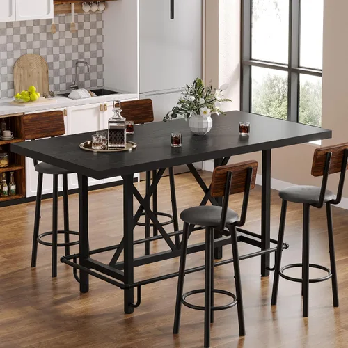 Miniatura 3 de Tribesigns Mesa de Bar, Mesa de Pub Industrial de Altura de Mostrador con Reposapiés de Metal, Mesa de Comedor de Cocina de Madera Rectangular de 63