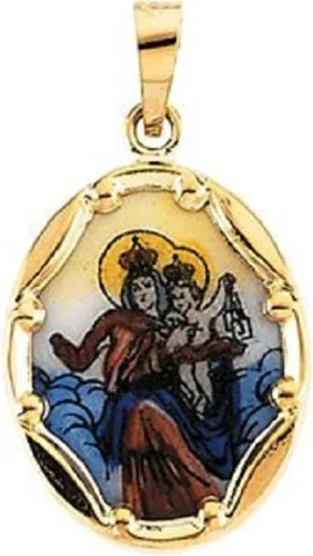 The Men's Jewelry Store (Unisex Jewelry) Colgante Escapulario de Porcelana Pintado a Mano de Oro Amarillo de 14