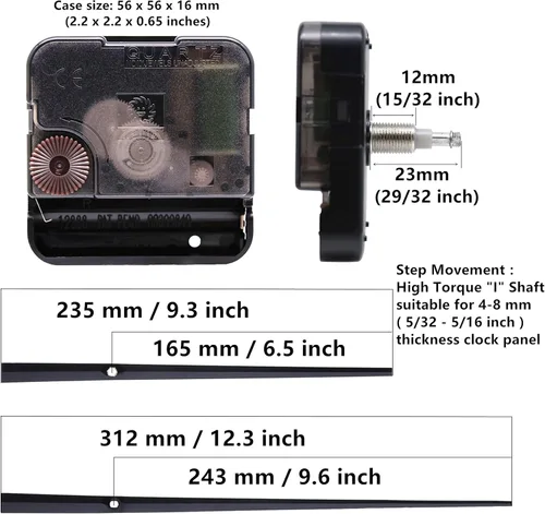 Miniatura 2 de TIKROUND Youngtown 12888 - Piezas de reemplazo para movimiento de reloj de cuarzo de alto torque con manecillas de pala largas de 12.3 pulgadas